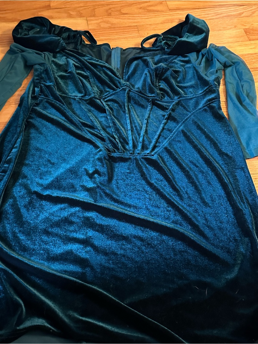 Velvet Off-Shoulder Evening Dress in Teal Blue